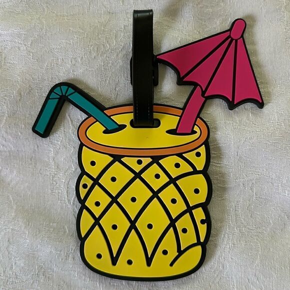 Luggage Tag Silicone Pineapple Cocktail Umbrella Tropical Coastal Beach - Picture 6 of 6